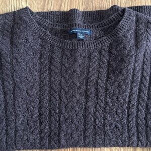Dark purple cable knit sweater with zipper details, size XS